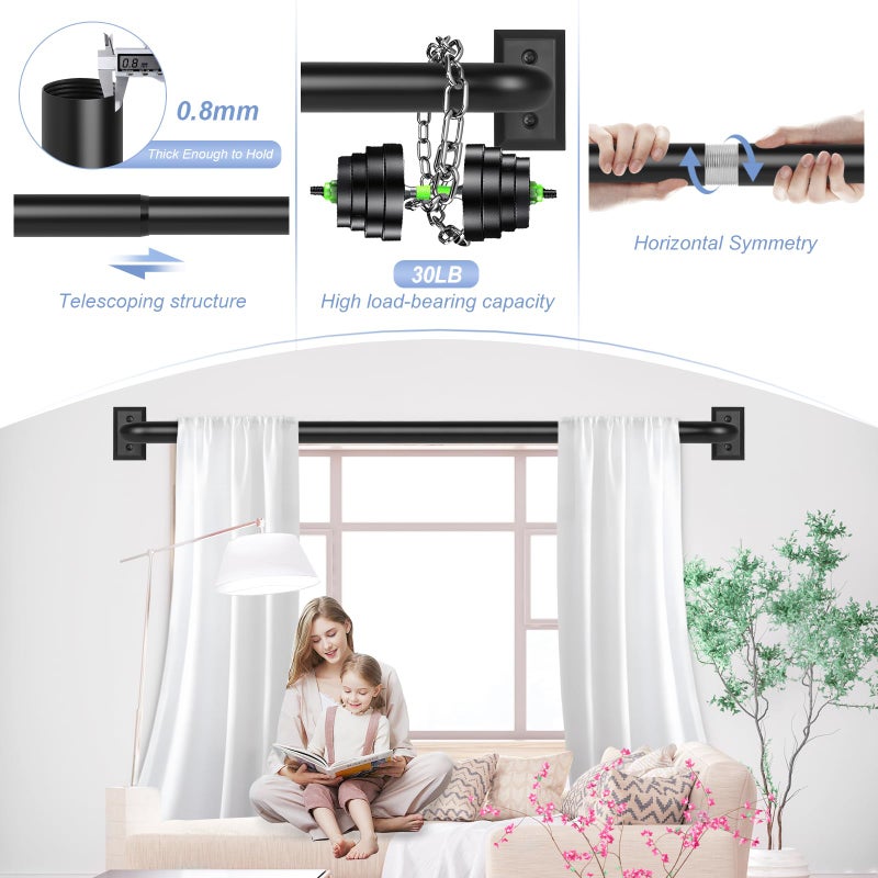 TANGWIN Black Wrap Around Curtain Rods 66 to 120:Blackout Heavy Duty Adjustable Long Window Curtain Rod Room Darkening Modern Industrial Curved French Return Metal Drapery Rod Easy Install Matte Black - Image 2