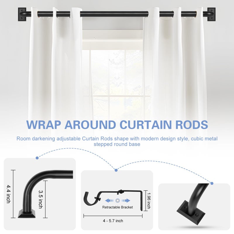 TANGWIN Black Wrap Around Curtain Rods 66 to 120:Blackout Heavy Duty Adjustable Long Window Curtain Rod Room Darkening Modern Industrial Curved French Return Metal Drapery Rod Easy Install Matte Black - Image 5