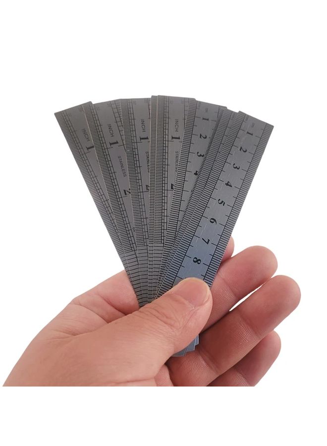 10 قطع مساطر فولاذية دقيقة مقاس 4 بوصات، مع علامات محفورة على الوجهين، مساطر بيضاء متينة - Image 3