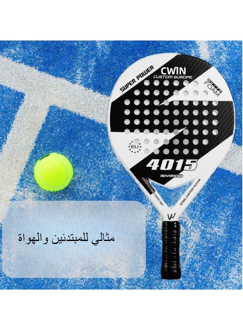 ماركة غير محددة 【حصري】 مضرب بادل محترف من ألياف الكربون - قلب إيفا خفيف الوزن وامتصاص صدمات متطور | تصميم فاخر أسود/أبيض لرياضات التنس والشاطئ  - Image 3