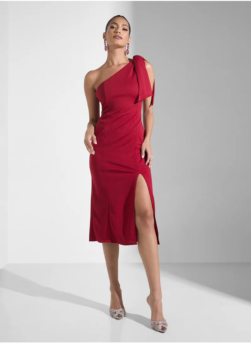 جينجر بوتيك One Shoulder Bow Detail Slip Dress