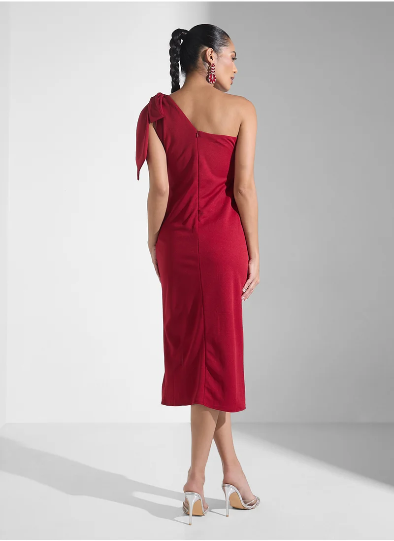 جينجر بوتيك One Shoulder Bow Detail Slip Dress