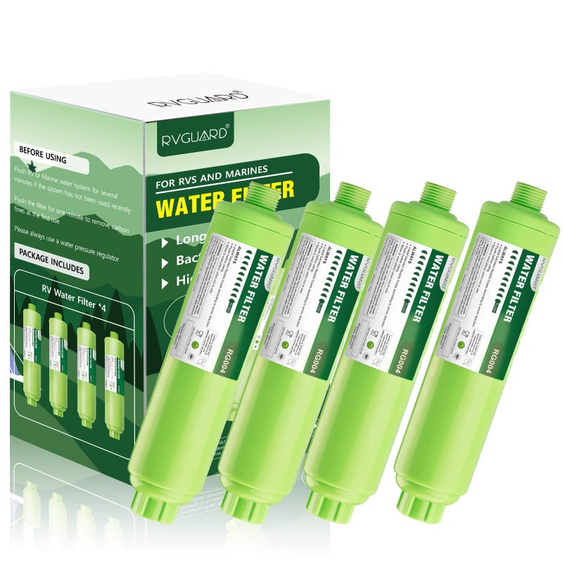 RVGUARD Inline RV Water Filter Reduces Odors Bad Taste Rust Chlorine Ideal for RV and Marine use 4 Pack