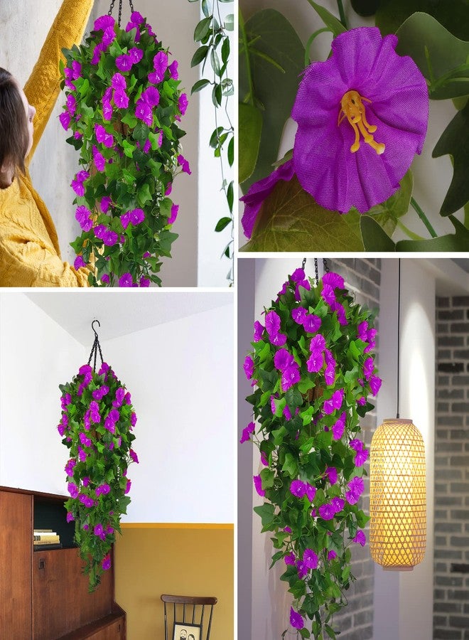 Ankey Artificial Fake Hanging Flowers Plants Basket for Spring Outdoor Outside Decoration, UV Resistant Faux Plastic Fabric Flower Morning Glory Wisteria Petunia for Garden Porch Patio Balcony Yard Decor - Image 5