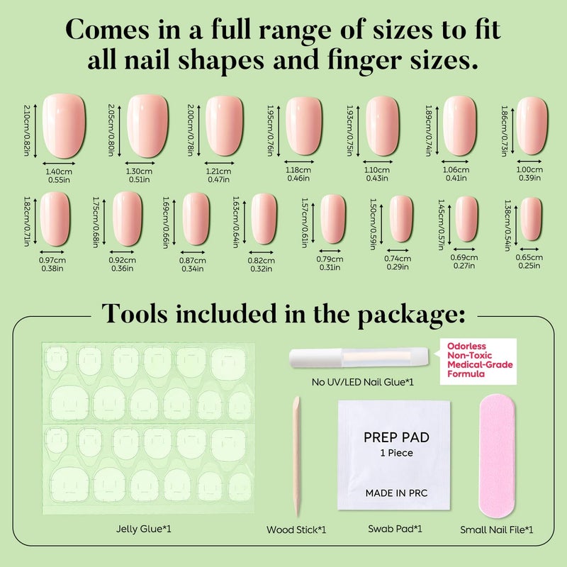 Luxbon Short Rounded Press On Nails with No-Cure Nail Glue and Tool Set - Durable Press On Nails Soft Gel Tips 25-30 Pieces Full Size Set, Reusable Fake Nails, Lavender Rouge Global simple assemble options - Image 3