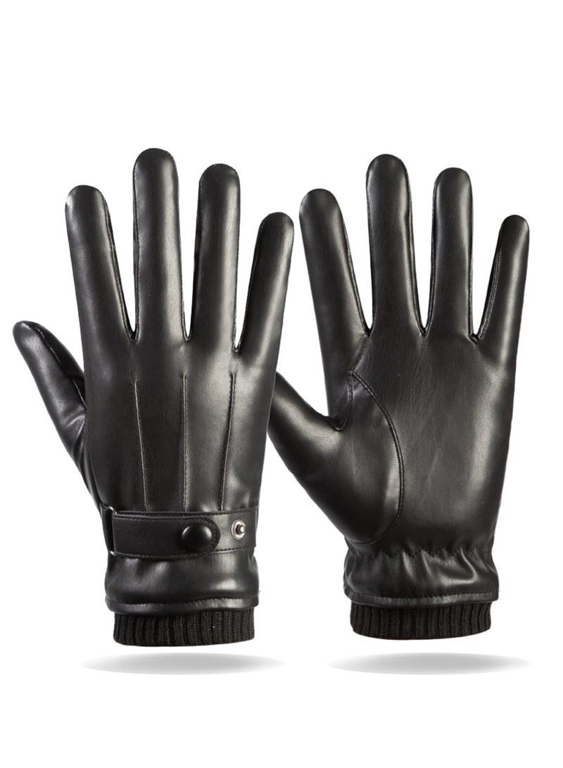 Excefore Men's Winter Warm Touchscreen Leather Gloves Adjustable Thermal Driving PU Leather Gloves  - Image 1
