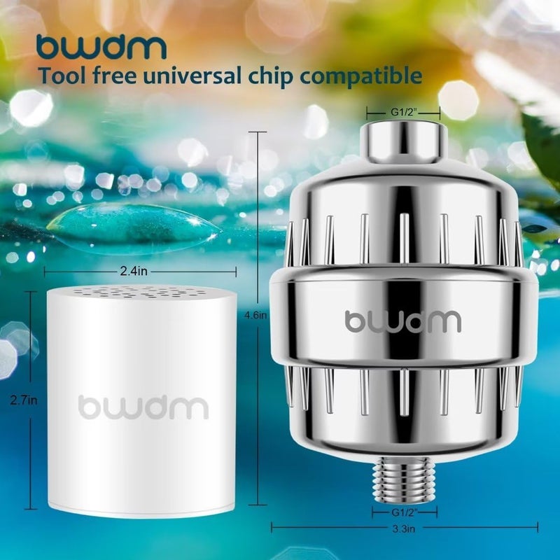BWDM 15 Stage Shower Filter - Shower Head Filter - Hard Water Filter, Remove Chlorine Heavy Metals and other Impurities, Vitamin C Water Softener Reduces Dry Itchy Skin, Dandruff (Chrome) - Image 2
