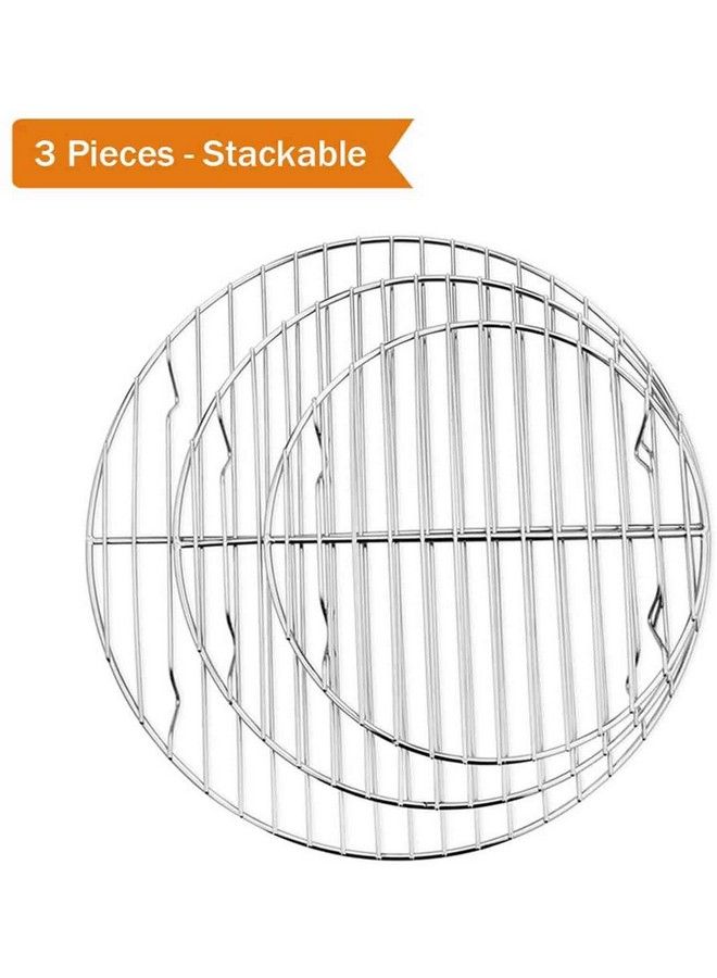 TeamFar مجموعة رفوف تبريد دائرية من 3 قطع 7½ و 9 و 10½ بوصة من الفولاذ المقاوم للصدأ مناسبة للخبز والبخار تناسب الفرن/الوعاء/القلاية الهوائية صحية وآمنة في غسالة الصحون بلمسة مرآة وحافة ناعمة - Image 3