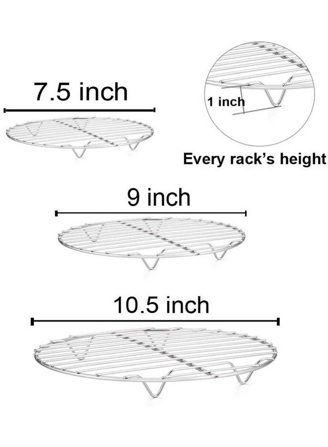 TeamFar مجموعة رفوف تبريد دائرية من 3 قطع 7½ و 9 و 10½ بوصة من الفولاذ المقاوم للصدأ مناسبة للخبز والبخار تناسب الفرن/الوعاء/القلاية الهوائية صحية وآمنة في غسالة الصحون بلمسة مرآة وحافة ناعمة - Image 4
