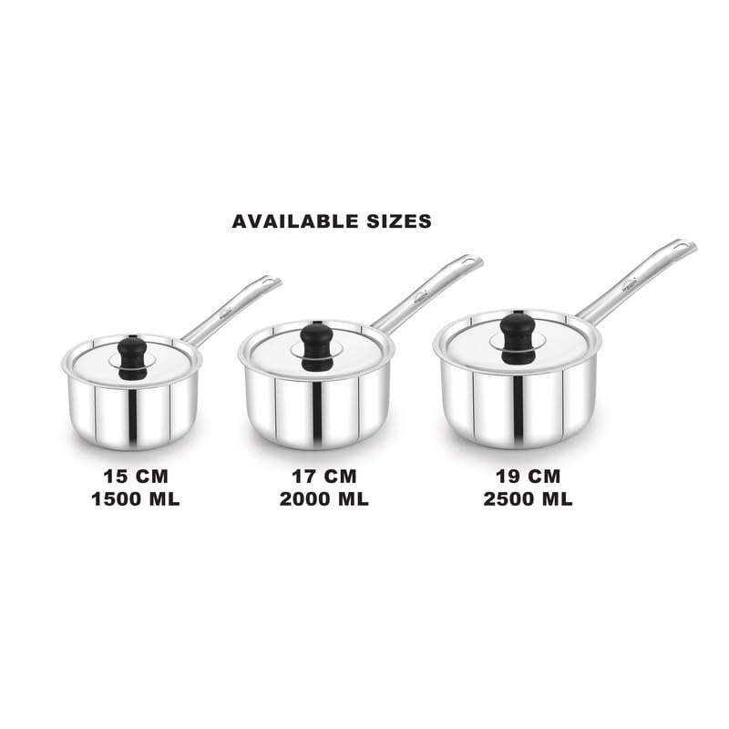 HORIZON Stainless Steel Cookware with Lid Sauce Pan 18 Guage 15 CM | (Capacity 1500 ML) - Image 5