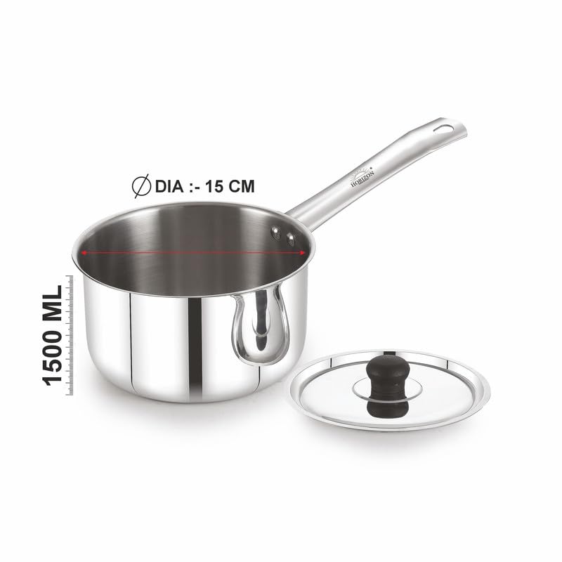 HORIZON Stainless Steel Cookware with Lid Sauce Pan 18 Guage 15 CM | (Capacity 1500 ML) - Image 4