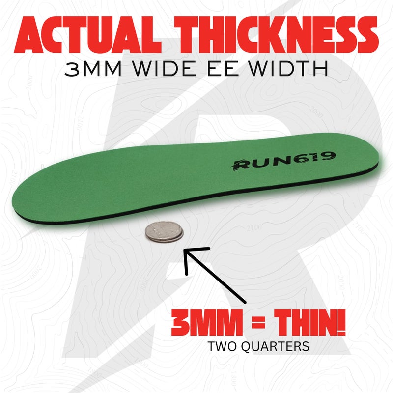 Run 619 Wide Run 619 Zero Drop Shoe Insoles, Traditional Shape, Foot Forming, Wide Width - 3mm Thickness, Firm, Flat Shoe Inserts - Men's 10-11.5, Women's 11-12.5 - Image 4