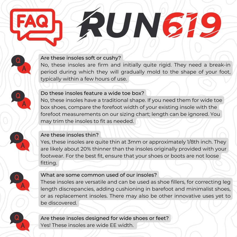 Run 619 Wide Run 619 Zero Drop Shoe Insoles, Traditional Shape, Foot Forming, Wide Width - 3mm Thickness, Firm, Flat Shoe Inserts - Men's 10-11.5, Women's 11-12.5 - Image 5