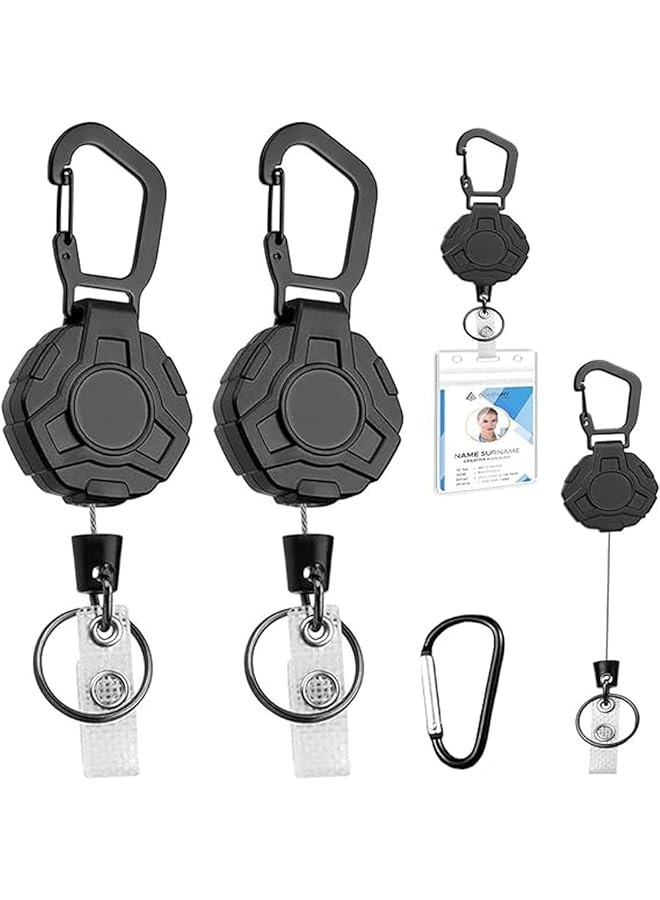 Arabest Card Holder Id Card Holder Badge Holder 2 Pack Badge Reels Retractable Heavy Duty Retractable Keychain Tactical Card Holder With Zinc Alloy Carabiner Belt Clip Key Ring For Men Women  - Image 1