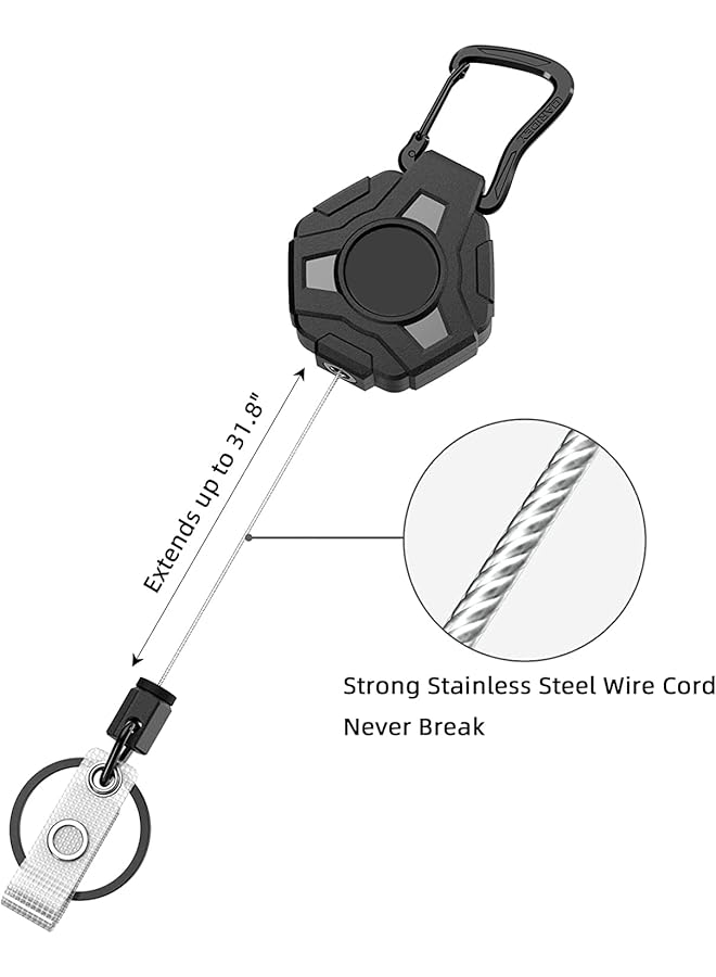 Arabest Card Holder Id Card Holder Badge Holder 2 Pack Badge Reels Retractable Heavy Duty Retractable Keychain Tactical Card Holder With Zinc Alloy Carabiner Belt Clip Key Ring For Men Women  - Image 4