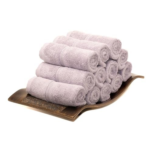 Mosobam Mosobam Luxury Turkish Towels Set of 12 Washcloths 13X13 Lavender Aura 700 GSM Bamboo Viscose  Aegean Turkish Combed Cotton 