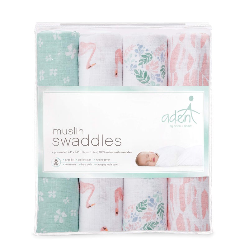 aden + anais Essentials Muslin Swaddle Blankets for Baby Girls and Boys, Newborn Receiving Blanket for Swaddling, 100% Cotton Baby Swaddle Wrap, 4 Pack, Floral, Briar Rose - Image 2
