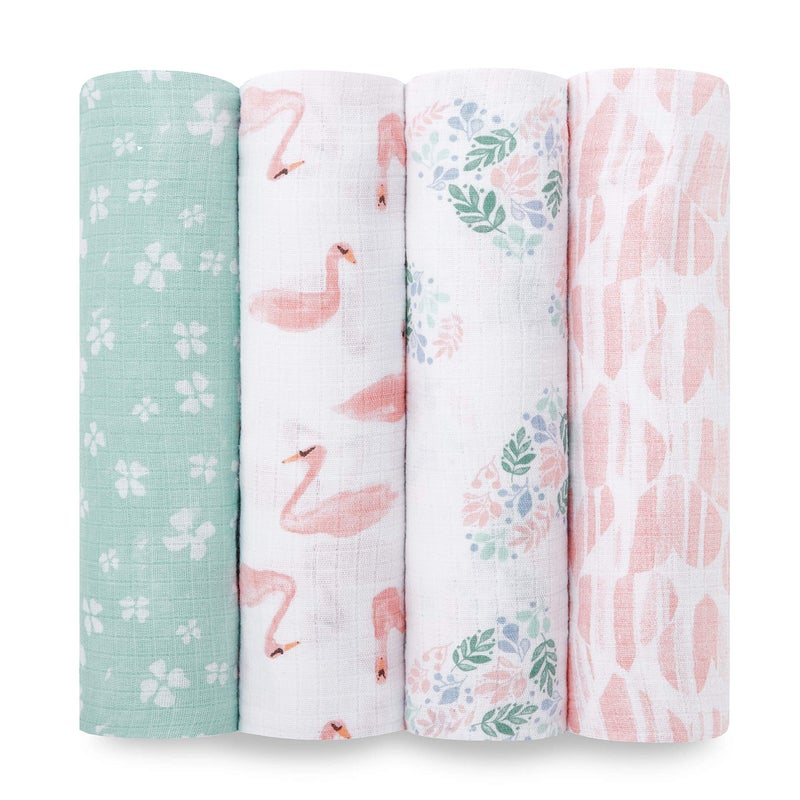 aden + anais Essentials Muslin Swaddle Blankets for Baby Girls and Boys, Newborn Receiving Blanket for Swaddling, 100% Cotton Baby Swaddle Wrap, 4 Pack, Floral, Briar Rose - Image 1