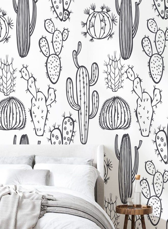 iinuu Cactus Wall Stickers for Nursery, Vinyl Black Cactus Wall Decals Peel and Stick, Realistic Vinyl Cactus Wall Stickers for Bedroom Living Room Office Classroom - Image 1