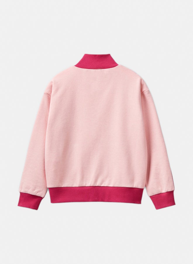 بينيتون سويتر بنات بسحاب وطبعة - Image 3