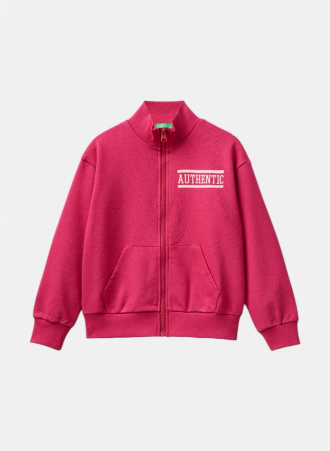 بينيتون سويتر بنات بسحاب وطبعة - Image 1