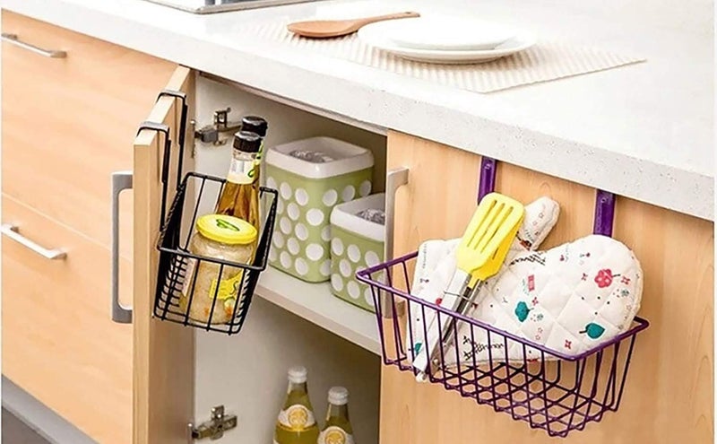 Go Hooked Hanging Storage Basket, Cabinet Door Organiser, Over Door Kitchen Cabinet Storage Basket Rack Holder Hanging Organiser Durable Construction Space Saving Pack of 2 - Image 5
