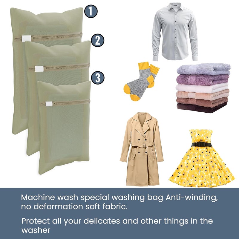 Kuber Industries Set of 15 Polyester Mesh Laundry Bag with Zip Reusable Washing Bags for Washing Machine Ideal for Delicate Fabrics Lingerie Shoes Protection YZ2BG Plain Beige - Image 5