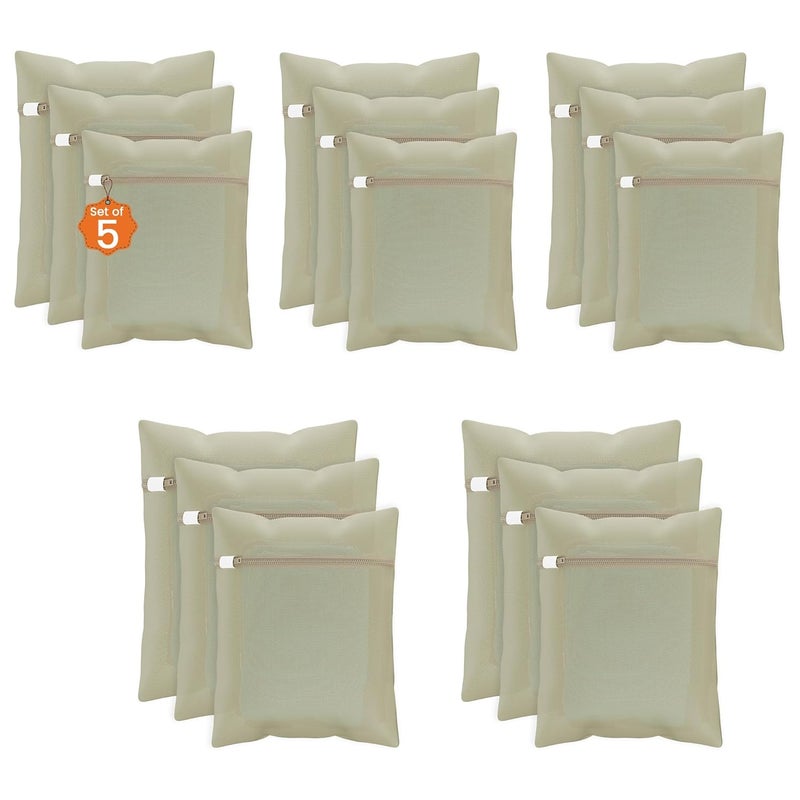 Kuber Industries Set of 15 Polyester Mesh Laundry Bag with Zip Reusable Washing Bags for Washing Machine Ideal for Delicate Fabrics Lingerie Shoes Protection YZ2BG Plain Beige - Image 1