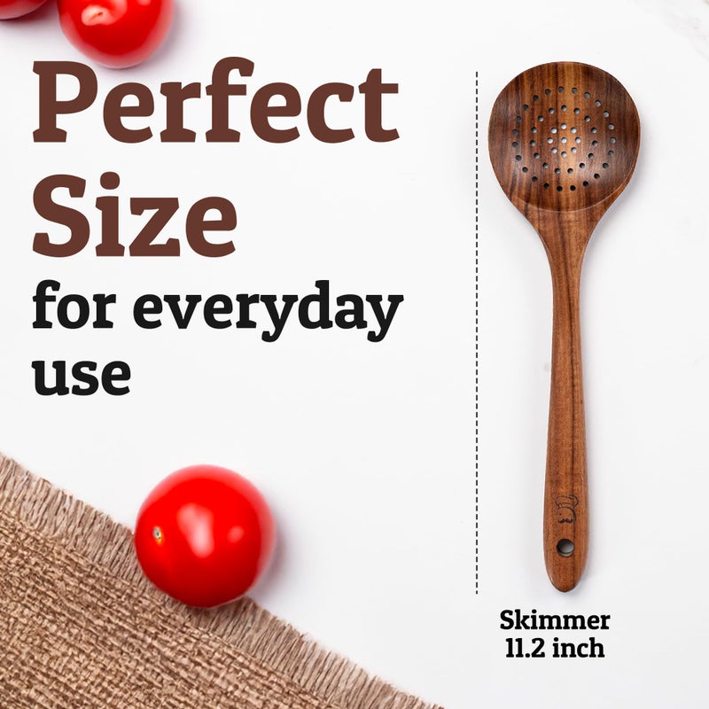 Priority Chef PriorityChef Wooden Slotted Spoon - Premium Teak Cooking Utensil for Frying, Straining & Serving - Long Handle Kitchen Spoon for Nonstick Cookware - Handcrafted Durable Wood - Image 4