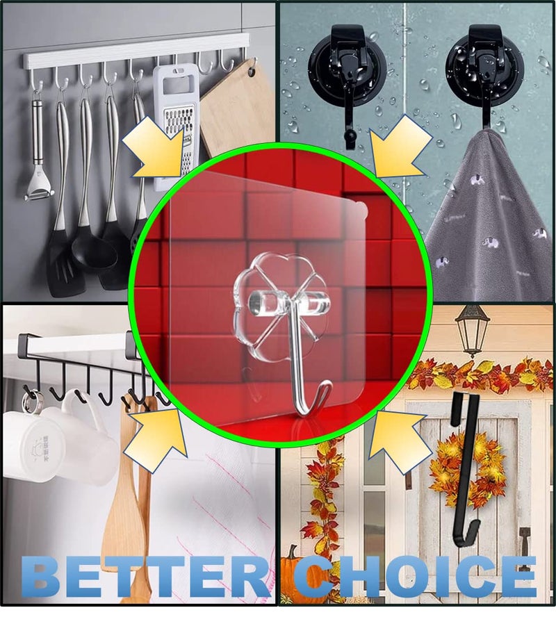 QUALIALL 33lbs Adhesive Sticky Hooks for Hanging on Wall or Ceiling, Heavy Duty, Traceless, No Damage(10pcs) - Image 5