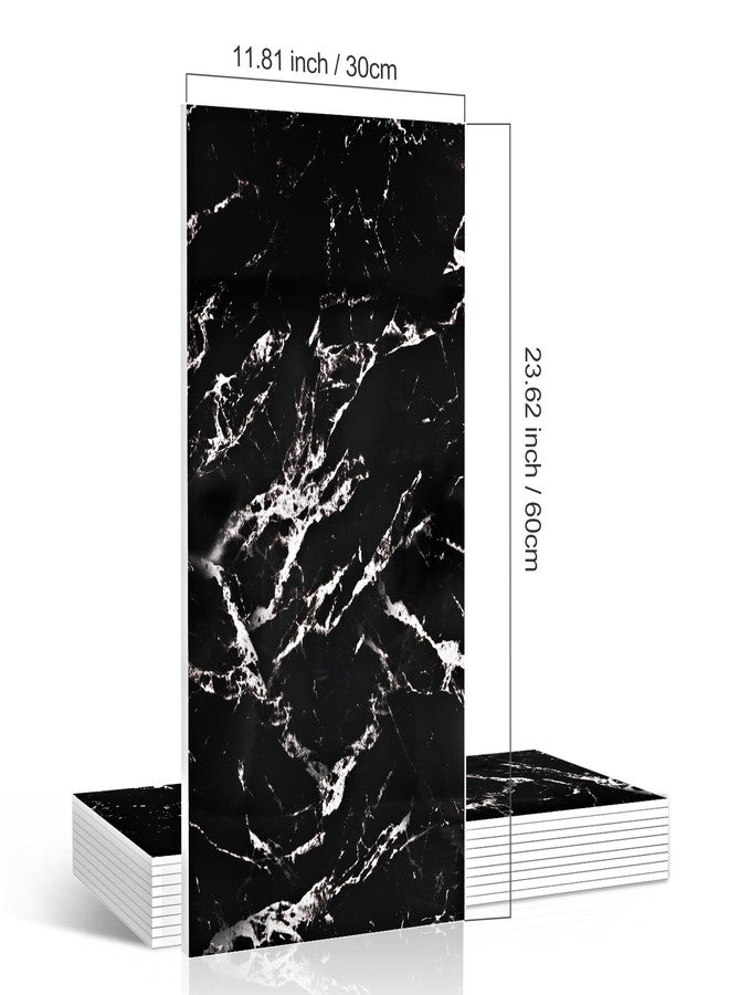 Tottist Peel and Stick Marble Look Wall Tiles - 10 Pieces 23.6x11.8in (19.4 Sq.Ft Coverage) Lightweight Self-Adhesive Backsplash Panels for Kitchen Bathroom Living Room Bedroom - (Black) - Image 2