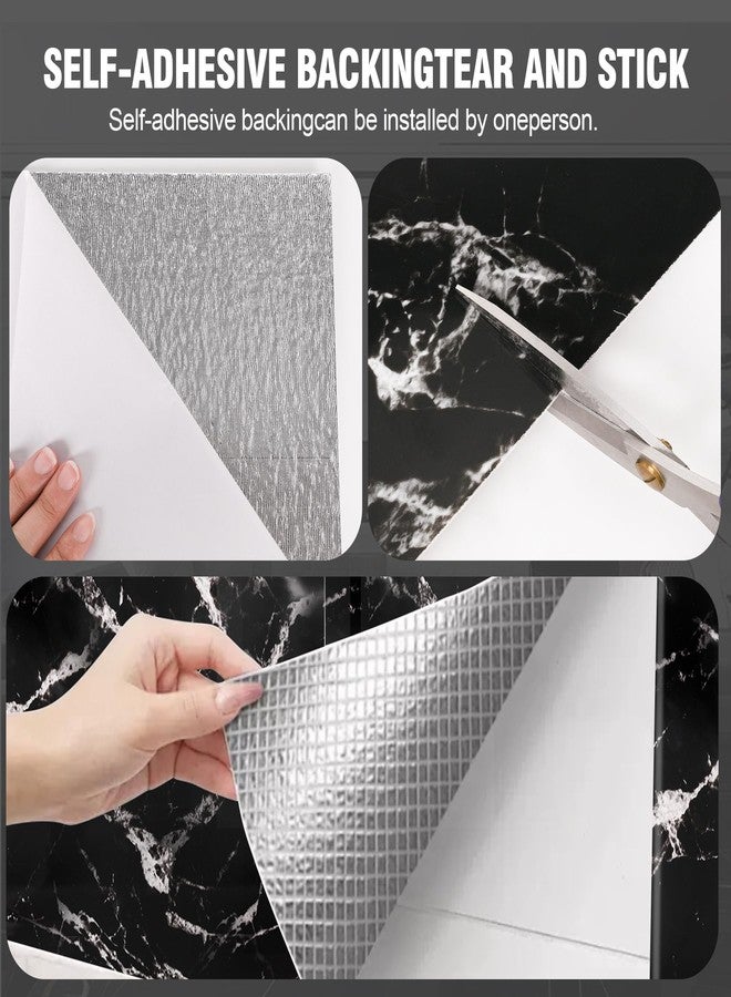 Tottist Peel and Stick Marble Look Wall Tiles - 10 Pieces 23.6x11.8in (19.4 Sq.Ft Coverage) Lightweight Self-Adhesive Backsplash Panels for Kitchen Bathroom Living Room Bedroom - (Black) - Image 4
