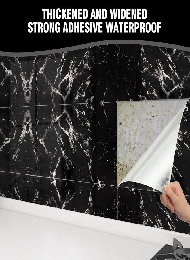 Tottist Peel and Stick Marble Look Wall Tiles - 10 Pieces 23.6x11.8in (19.4 Sq.Ft Coverage) Lightweight Self-Adhesive Backsplash Panels for Kitchen Bathroom Living Room Bedroom - (Black) - Image 3