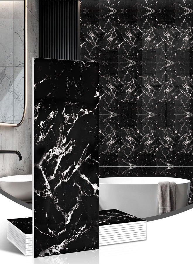 Tottist Peel and Stick Marble Look Wall Tiles - 10 Pieces 23.6x11.8in (19.4 Sq.Ft Coverage) Lightweight Self-Adhesive Backsplash Panels for Kitchen Bathroom Living Room Bedroom - (Black) - Image 1