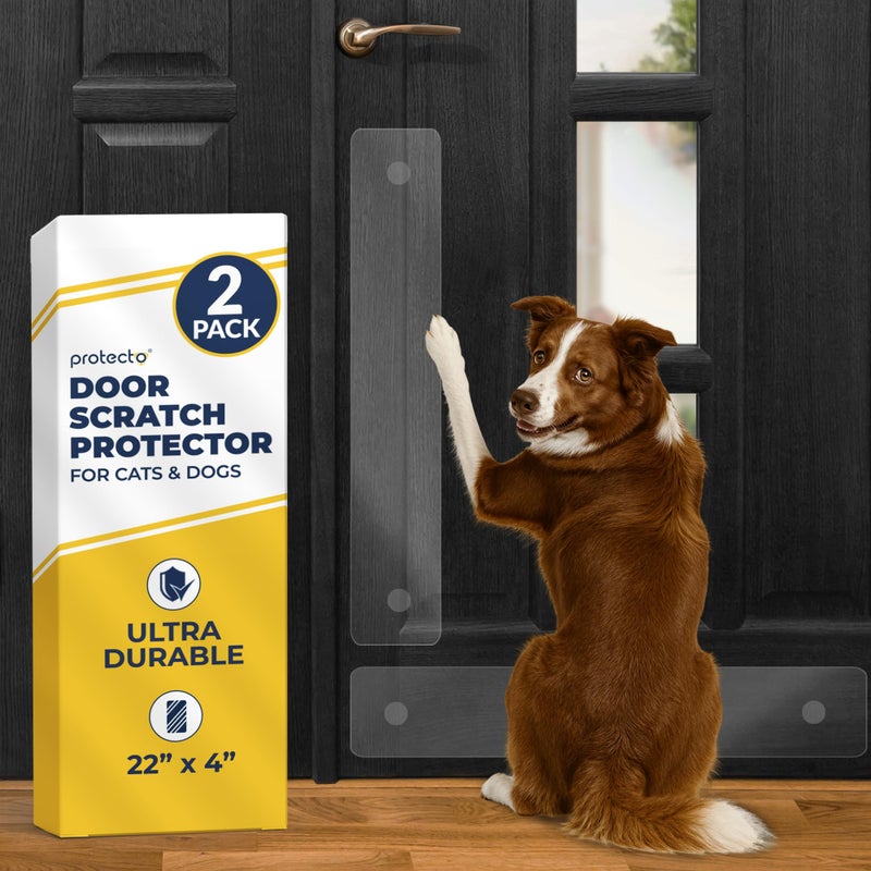 PROTECTO 2-Pack Heavy Duty Door Protector from Dog Scratching, 55 x 10 cm Clear Door Scratch Protector, Easy to Install on Window, Wall, Screen & Sliding Doors, Cat Scratch Guard for Indoors Outdoors - Image 1