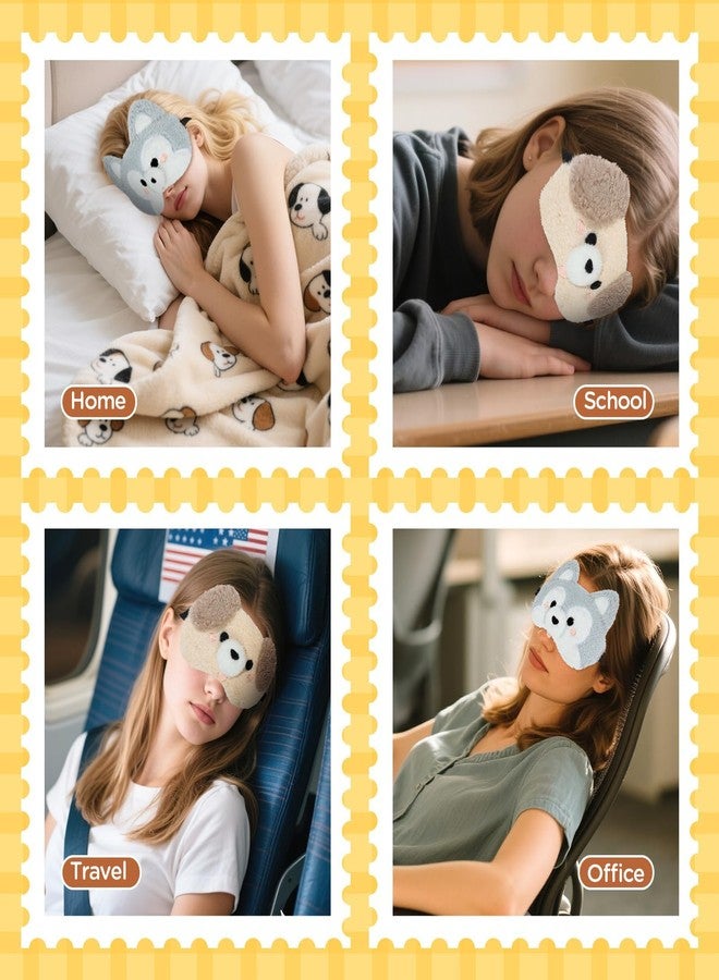 Pmeixcy 2PCS, Cute Sleep Mask, Cute Plush Dog Sleeping Mask - Adjustable Elastic Strap Eye Cover, Soft Puppy Blindfold for Blackout Sleep Travel Nap, Funny Cartoon Animal Eyeshade for Kids Adults Girls Boys - Image 4