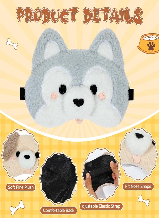 Pmeixcy 2PCS, Cute Sleep Mask, Cute Plush Dog Sleeping Mask - Adjustable Elastic Strap Eye Cover, Soft Puppy Blindfold for Blackout Sleep Travel Nap, Funny Cartoon Animal Eyeshade for Kids Adults Girls Boys - Image 3