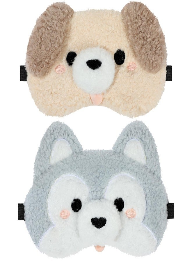 Pmeixcy 2PCS, Cute Sleep Mask, Cute Plush Dog Sleeping Mask - Adjustable Elastic Strap Eye Cover, Soft Puppy Blindfold for Blackout Sleep Travel Nap, Funny Cartoon Animal Eyeshade for Kids Adults Girls Boys - Image 1