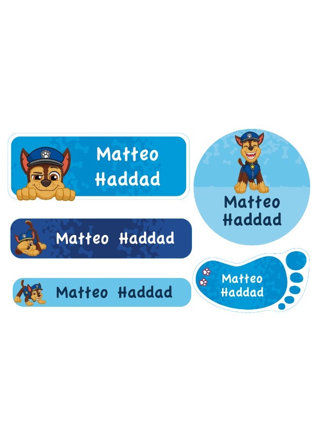 Essmak Paw Petrol Personalized Waterproof Name Labels for Kids – Set of 74 Custom Stickers for School Supplies, Lunch Boxes, Clothes and Toys  - Image 1