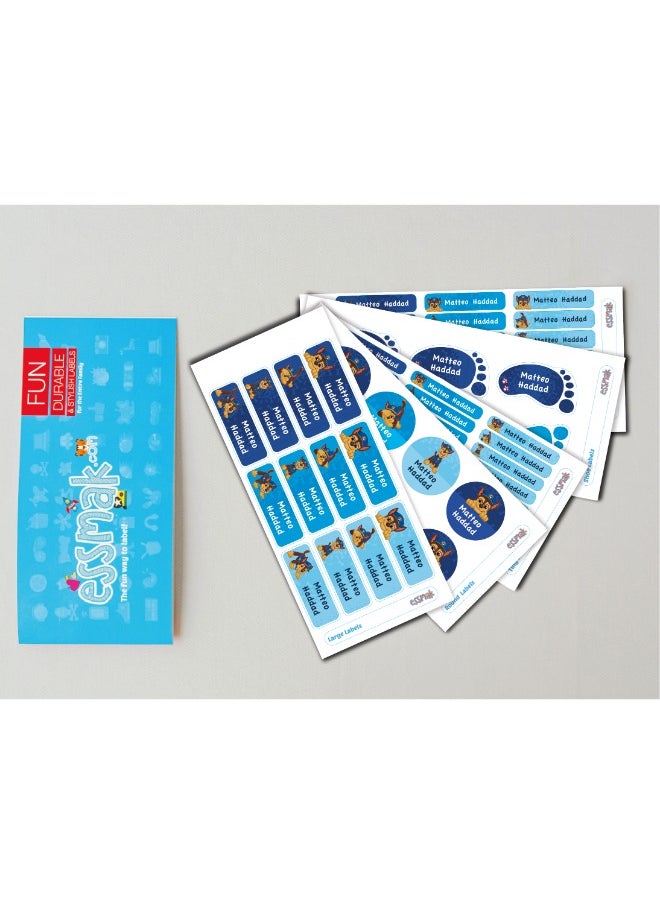 Essmak Paw Petrol Personalized Waterproof Name Labels for Kids – Set of 74 Custom Stickers for School Supplies, Lunch Boxes, Clothes and Toys  - Image 2