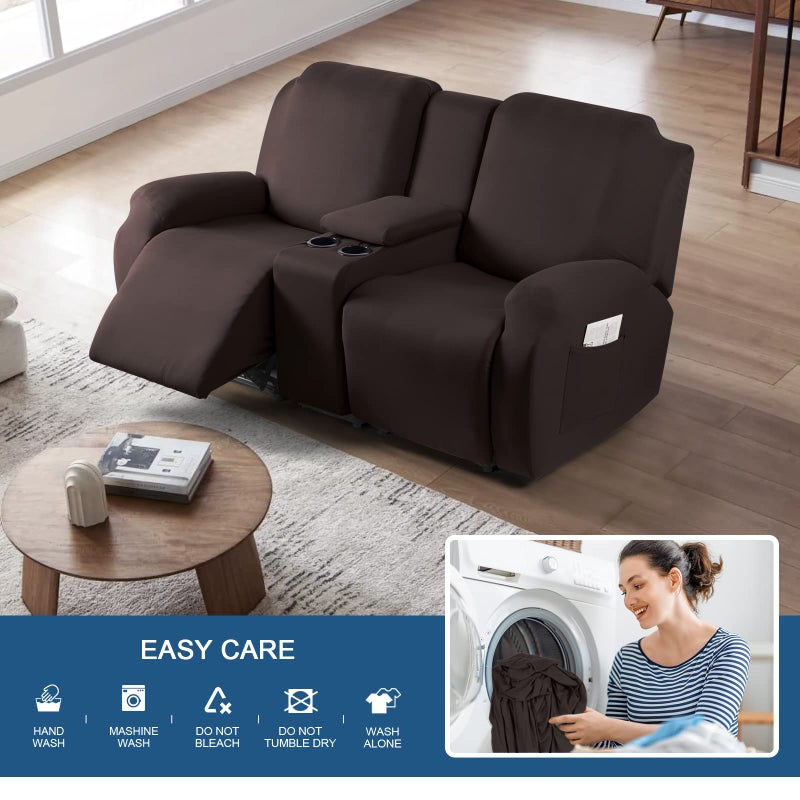 TAOCOCO Reclining Loveseat with Middle Console Slipcover  4 Piece Polyester Fabric Stretch Loveseat Reclining Sofa Covers (Coffee  2 Seat Recliner Cover with Console) - Image 5
