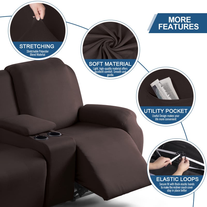 TAOCOCO Reclining Loveseat with Middle Console Slipcover  4 Piece Polyester Fabric Stretch Loveseat Reclining Sofa Covers (Coffee  2 Seat Recliner Cover with Console) - Image 2