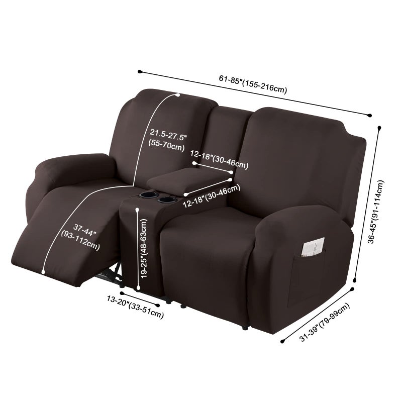 TAOCOCO Reclining Loveseat with Middle Console Slipcover  4 Piece Polyester Fabric Stretch Loveseat Reclining Sofa Covers (Coffee  2 Seat Recliner Cover with Console) - Image 3