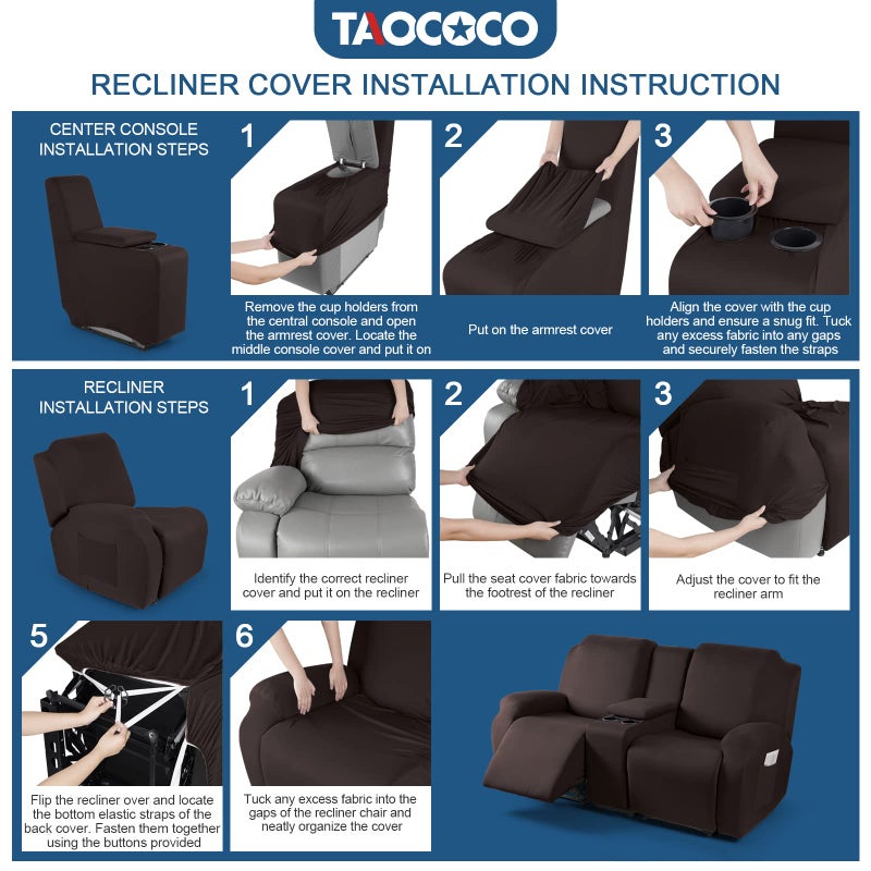 TAOCOCO Reclining Loveseat with Middle Console Slipcover  4 Piece Polyester Fabric Stretch Loveseat Reclining Sofa Covers (Coffee  2 Seat Recliner Cover with Console) - Image 4