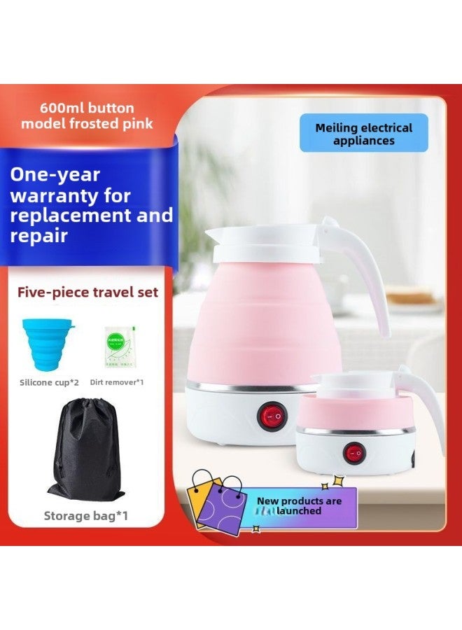 Folding Travel Kettle Silicone Mini Portable Kettle Small Automatic Power-off Compressible Kettle Supplies-Color:Frosted Cherry Blossom Pink-Capacity:Baby-grade Pacifier Folding Silicone * Stainless Steel Chassis Heating [storage Bag]  - Image 1