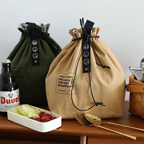 XINSHUN Canvas Drawstring Lunch Bag Insulated Lunch Bento Tote Bag Reusable Lunch Bag with Handle and Drawstring Closure for Women Work Picnic or Travel (COLOR1) - Image 5