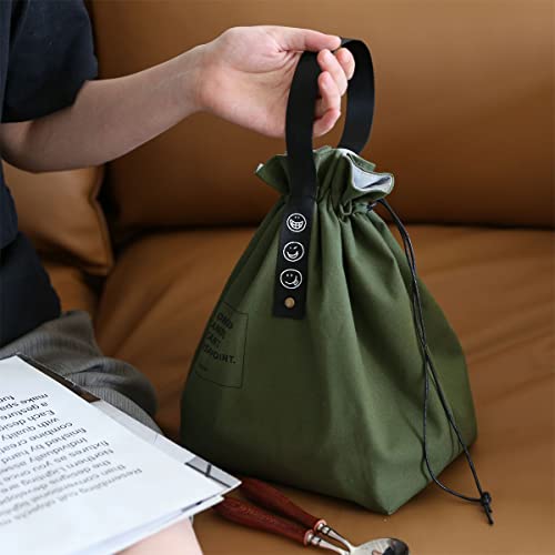 XINSHUN Canvas Drawstring Lunch Bag Insulated Lunch Bento Tote Bag Reusable Lunch Bag with Handle and Drawstring Closure for Women Work Picnic or Travel (COLOR1) - Image 2
