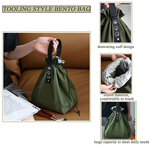XINSHUN Canvas Drawstring Lunch Bag Insulated Lunch Bento Tote Bag Reusable Lunch Bag with Handle and Drawstring Closure for Women Work Picnic or Travel (COLOR1) - Image 3