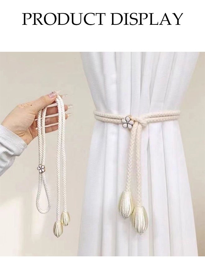 DUNISO 2 قطع ربطات ستائر، حبل قطن لربط الستائر مع مشبك زهور قابل للتعديل، شكل بسيط وجوي، عملي وأنيق، مناسب لستائر غرفة المعيشة وغرفة النوم، 50 سم، أبيض فاتح - Image 5