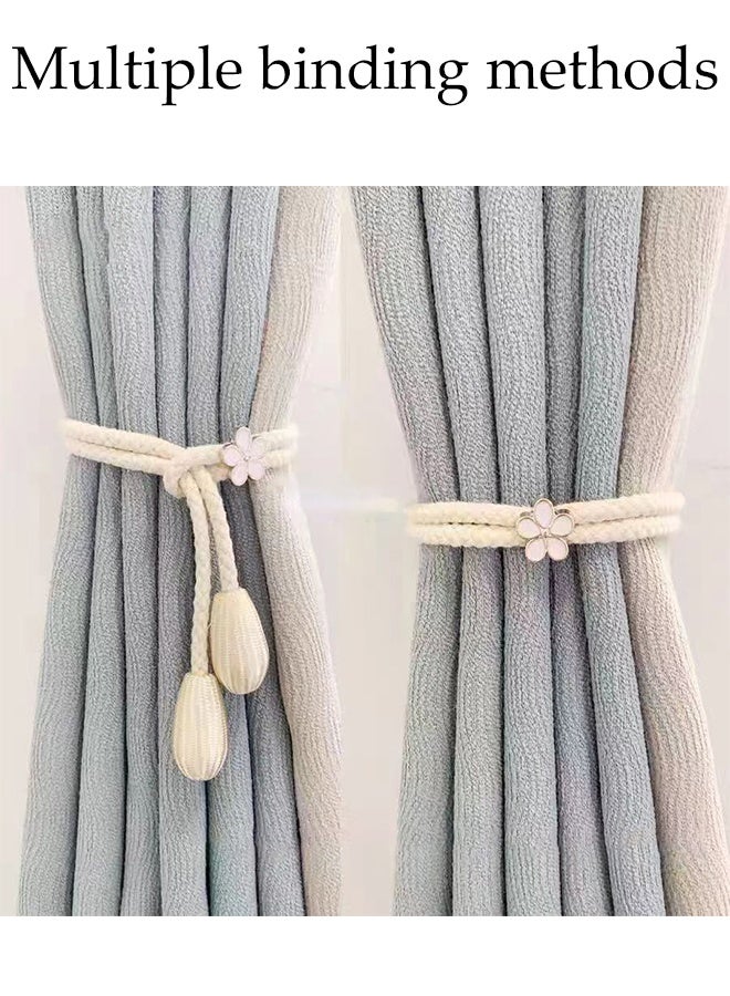 DUNISO 2 قطع ربطات ستائر، حبل قطن لربط الستائر مع مشبك زهور قابل للتعديل، شكل بسيط وجوي، عملي وأنيق، مناسب لستائر غرفة المعيشة وغرفة النوم، 50 سم، أبيض فاتح - Image 3